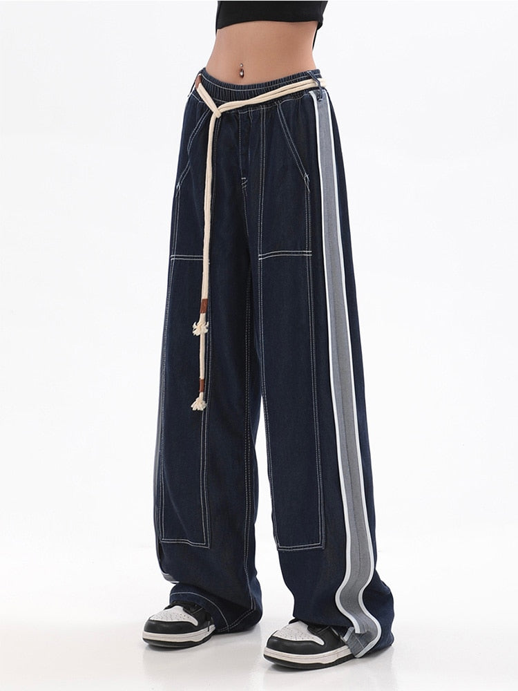Wide Leg Denim Track Pants