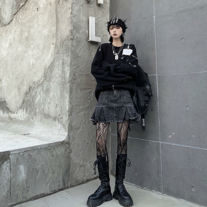 Knit Clip Zipper Oversized Sweater