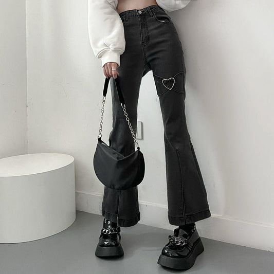 Heart Denim Flare Pants