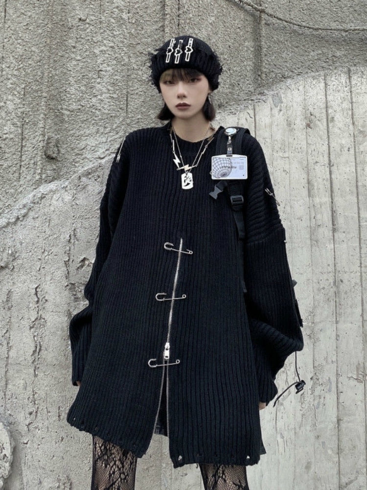 Knit Clip Zipper Oversized Sweater