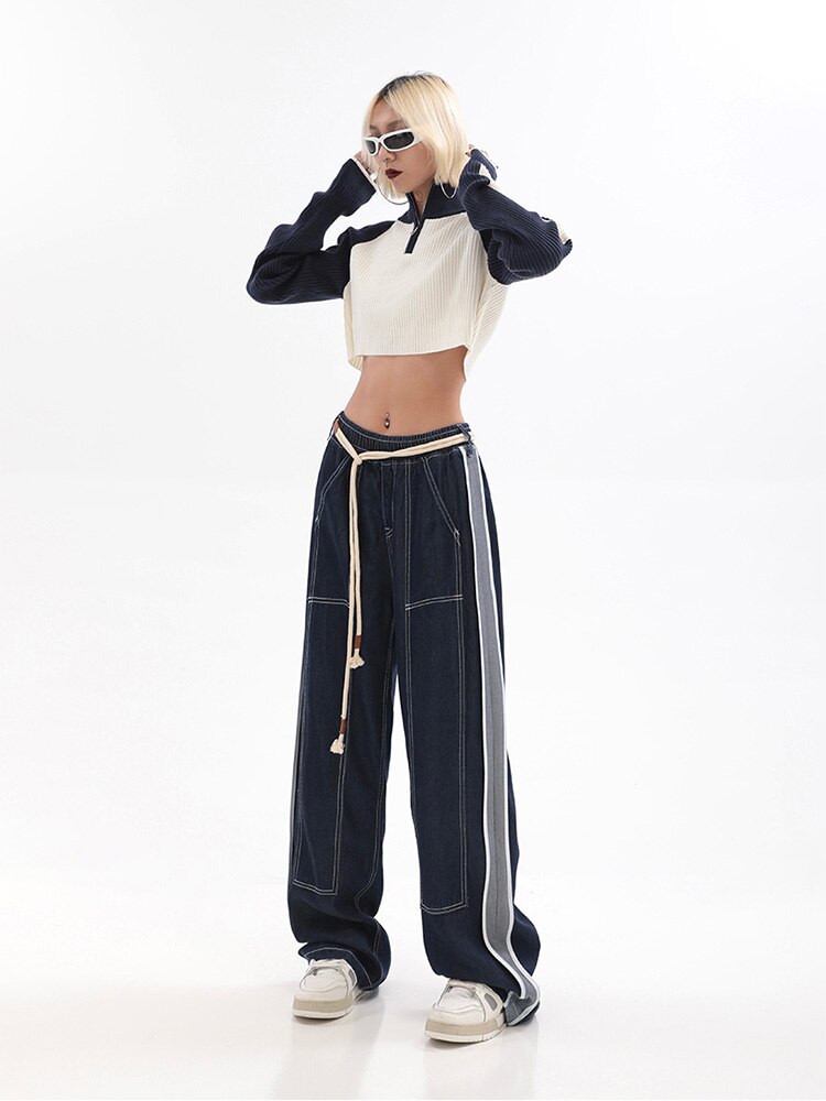 Wide Leg Denim Track Pants