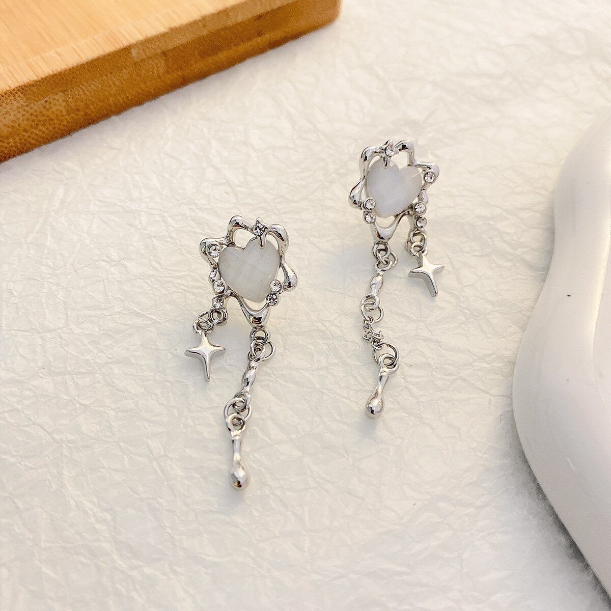 Vintage Opal Heart Earrings