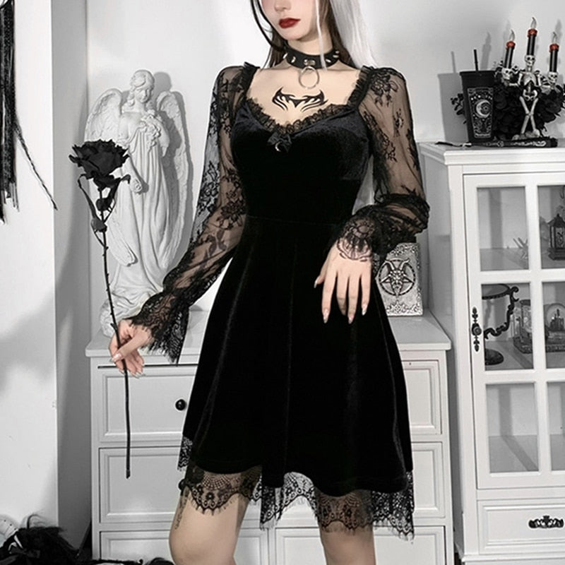 Gothic Lolita Lace Velvet Dress