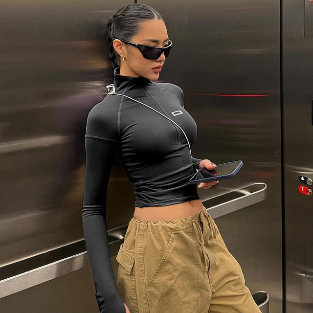 Y2K Long Sleeve Zipper Tops