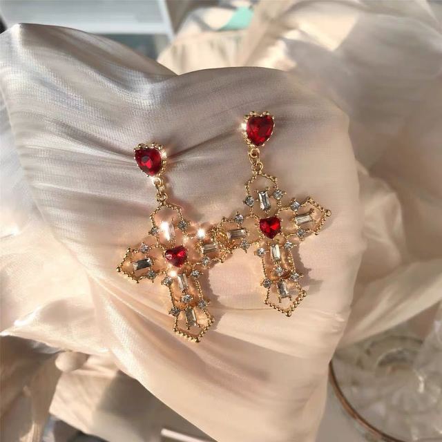 Vintage Red Heart Crystal Earrings