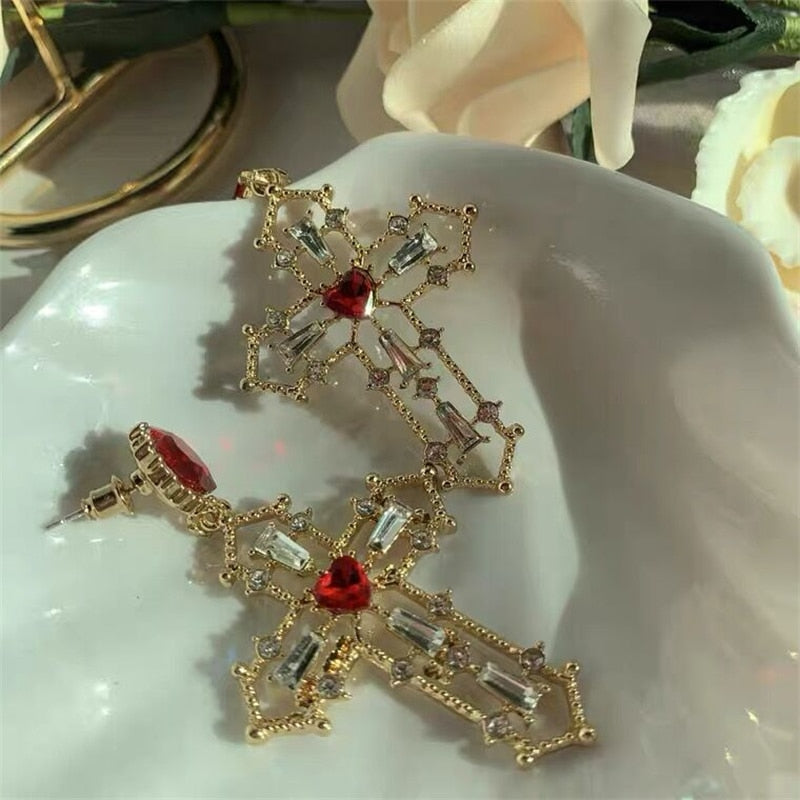 Vintage Red Heart Crystal Earrings