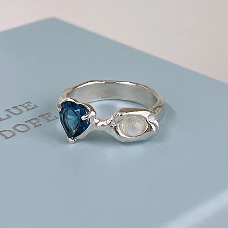 Blue Heart Geode Ring