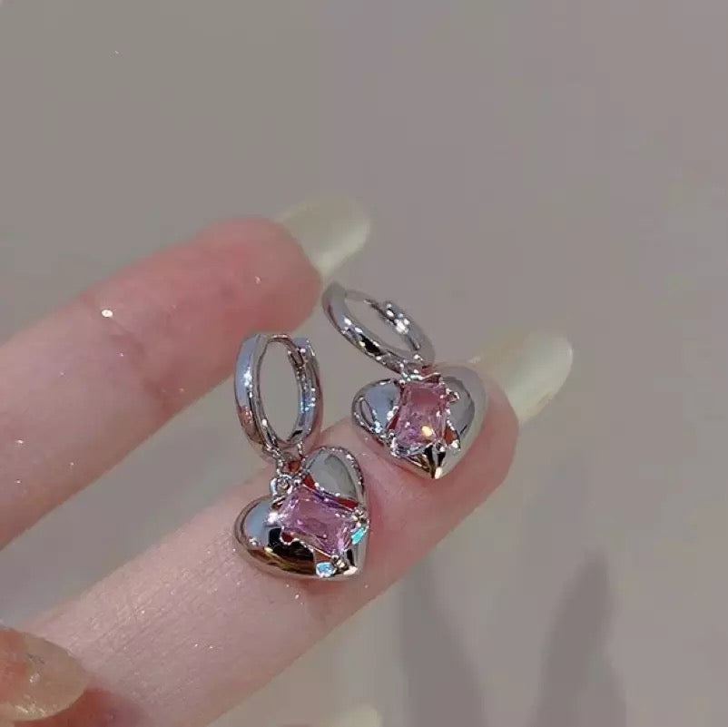 Pink Heart Geode Earrings