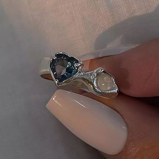Blue Heart Geode Ring