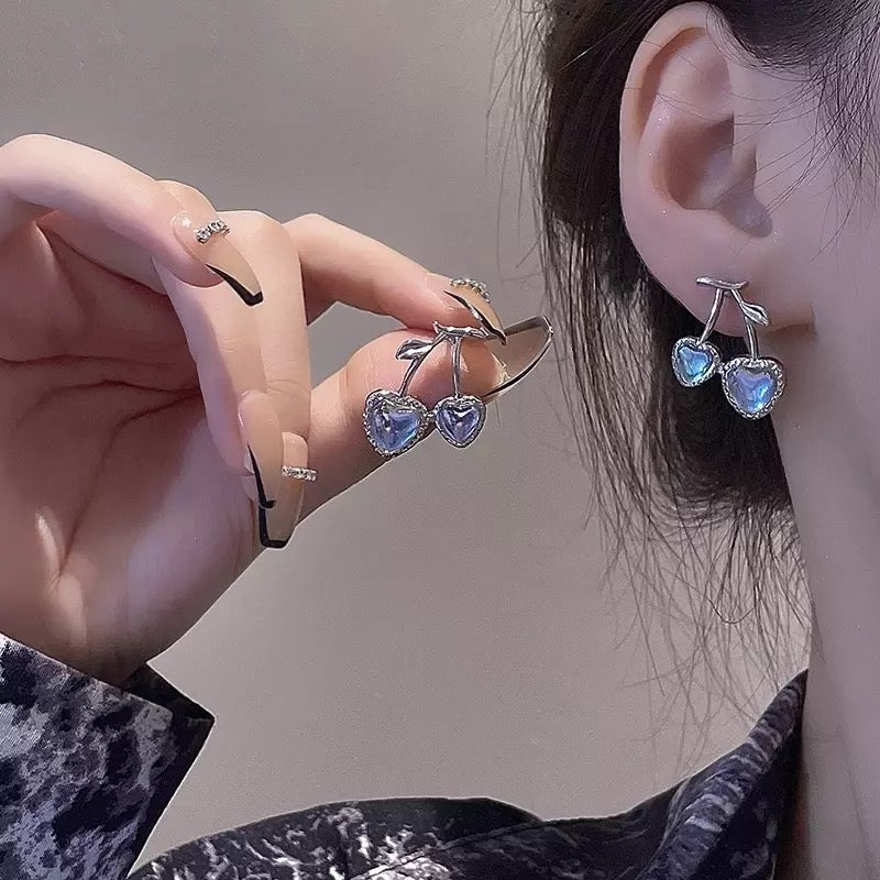 Blue Cherry Crystal Earrings