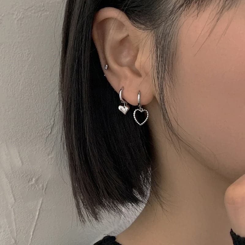 Silver Heart Huggie Earrings